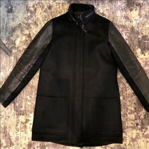 Mackage Azel Black Leather Wool Coat medium
